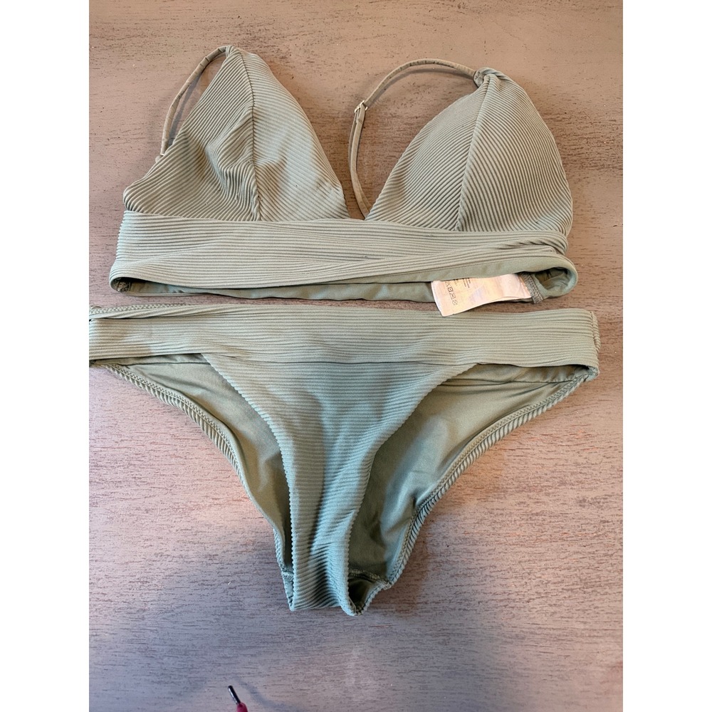 HM Ribbed Triangle Bikini Set Sage Green Top Size 10 Bottom Size 8